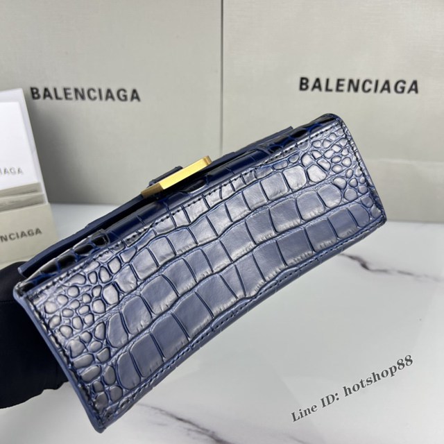 Balenciaga專櫃爆款寶藍鱷魚紋金扣手提女包 巴黎世家原廠xs號Hourglass沙漏包 款號：8896 fyj1190